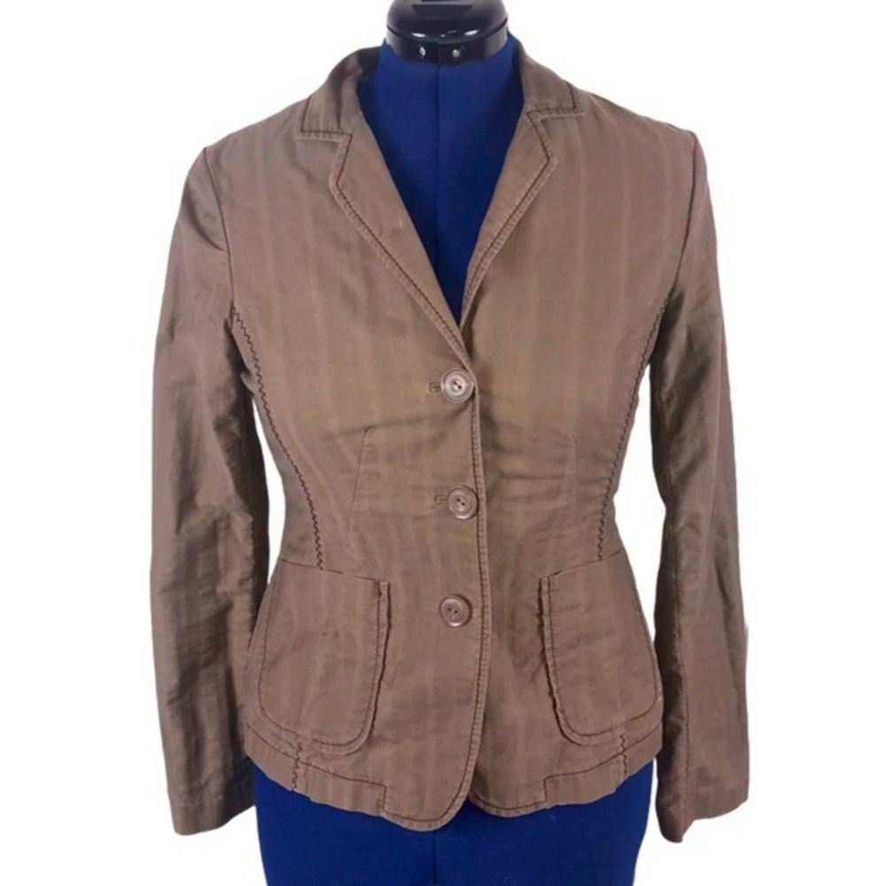 Sitwell 8 brown vertical stripe 3‎ button closure 100% cotton blazer